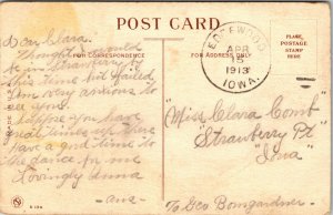 Dere iss Some Folks in Edgewood, Iowa, Pennant Postcard Dutch girl 1913