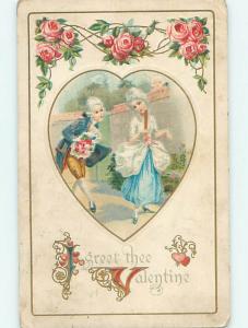 Divided-Back valentine COLONIAL ERA - GIRL GETS FLOWERS FROM MAN o5195