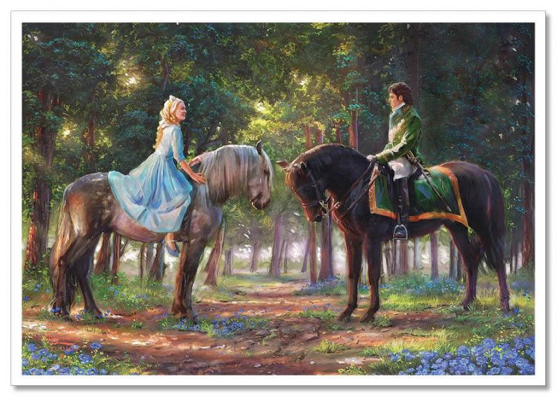 Thomas Kinkade Disney~ Cinderella Ella The Prince Horse Romance Awakens Postcard