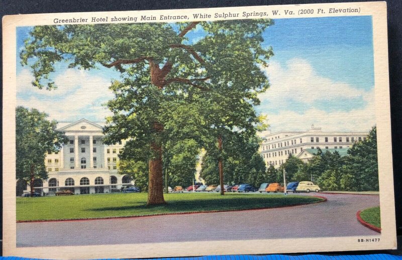 Greenbriar Hotel Sulphur Springs West Virginia 1954 Vintage Postcard