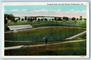 Westminster Maryland MD Postcard Football Field And Golf Course 1947 Vintage