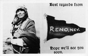 H86/ Reno Nevada RPPC Pennant Postcard c1940s Native American Indian 197