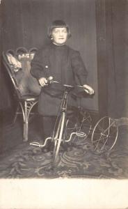 Young Child Tricycle Historic Home Real Photo Antique Postcard K43592