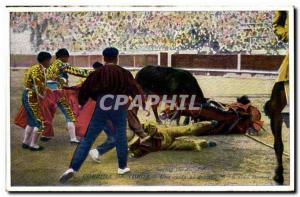 Old Postcard Corrida de Toros Una caida al descubierdo (bull bullfight)