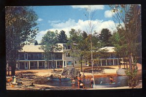 Laconia, New Hampshire/NH Postcard, Christmas Island Motel, Bathers In Lake