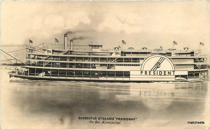 1930s Streckfus Streamer President Mississippi RPPC real photo postcard 7854