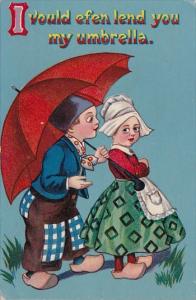 Children Dutch Kids Under Umbrella 1913