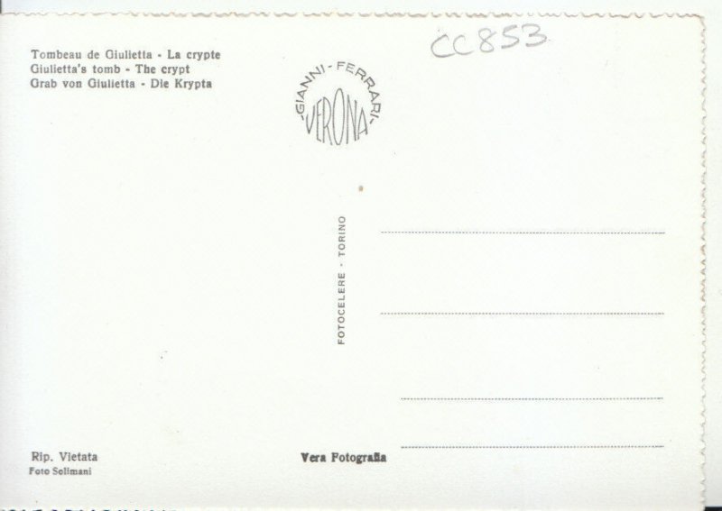 Italy Postcard - Verona - Tomba Di Giulietta - La Cripta - RP - Ref 17357A