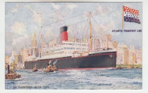 P2055 vintage postcard s.s. minnetonka atlantic transport line ship 4 tugboats