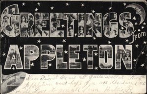 Appleton Wisconsin Large Letter Greteings Beautiful Women c1910 Postcard
