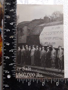 Postcard - Group of men taking a photo in front of a train