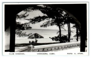 RPPC  VARADERO, CUBA  Beach Scene at CLUB KAWAMA  ca 1940s Real Photo Postcard