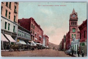 Butte Montana MT Postcard East Broadway Horse Carriage Lined Street Scene