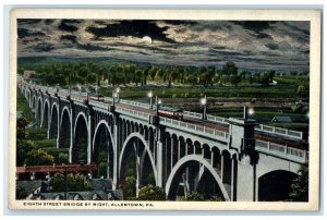 c1930's Eight Street Bridge By Night Trolley Allentown Pennsylvania PA Postcard