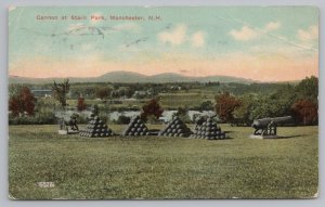 Military~Cannons & Ammo @ Stark Park Manchester NH~Vintage Postcard 