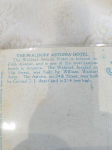 Antique Postcard entitled, Waldorf Astoria Hotel