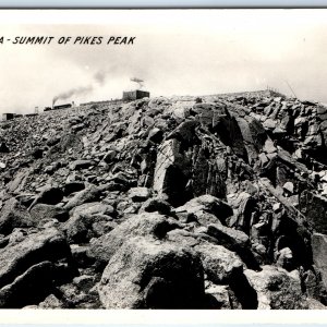 c1940s El Paso County, CO RPPC Pikes Peak Summit Sanborn Pano Cog Railway A165