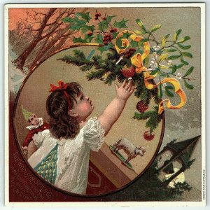 1890s Christmas Lion Coffee Woolson Spice Co Cute Child Decorating Tree Card 