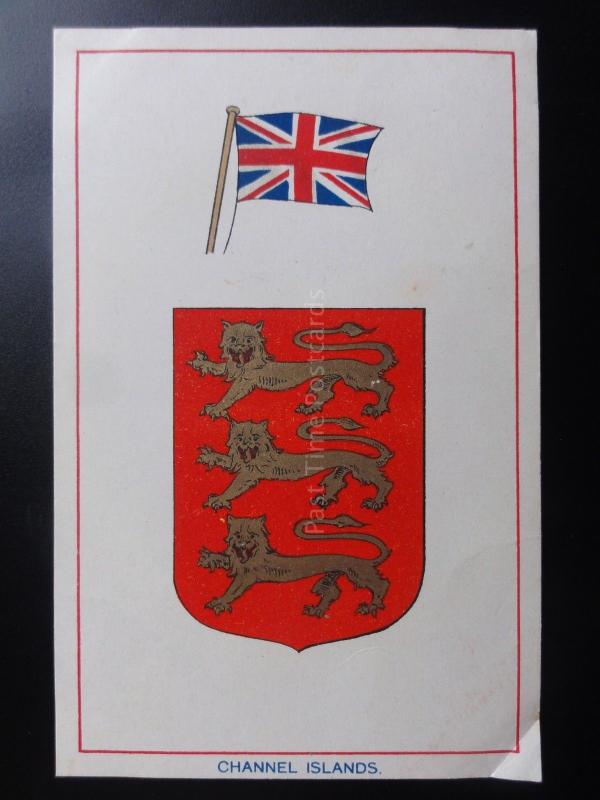 CHANNEL ISLANDS - Heraldic Coat of Arms & Flag c1906 - Pub by E.F.A.