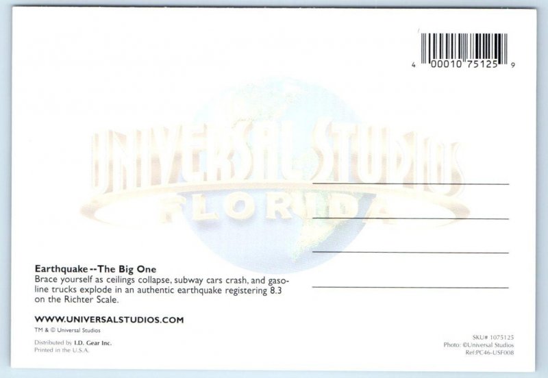 UNIVERSAL STUDIOS, Orlando FL~ EARTHQUAKE Amusement Park Ride ~ 4x6 Postcard