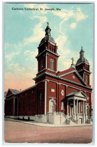 c1910 Catholic Cathedral Church Exterior Building St. Joseph Missouri Postcard