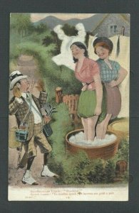 1904 Post Card Women Washing Clothes Man Shocked By Bare Legs Scottish