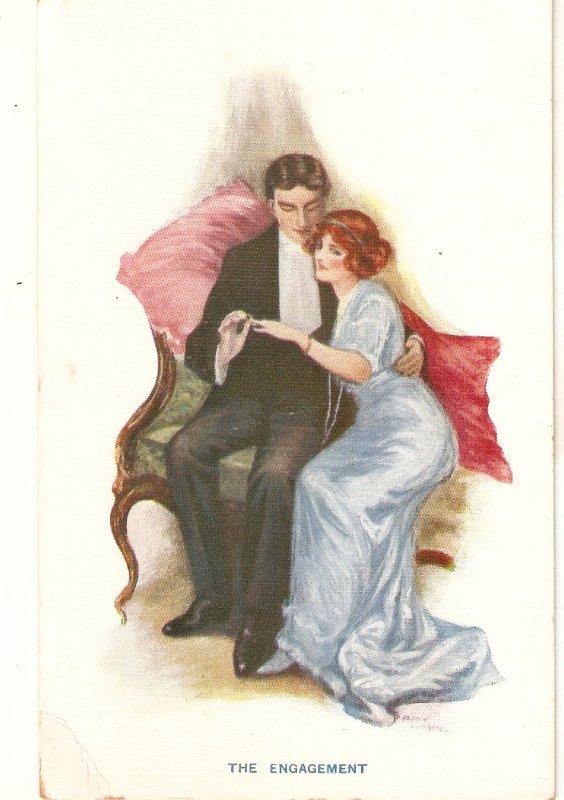 Couple. romance. The Engagement Nice old vintage english postcard
