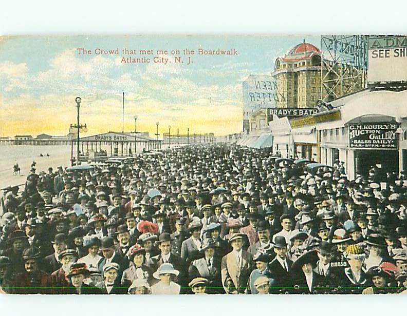 Vintage Post Card Boardwalk Atlantic City Bradys Bath Kourys 1914  N J   # 4991