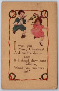 PF Volland Christmas~Boy Chases Girl w/ Mistletoe~Challenge~Wreath Corners~1911