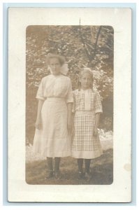 c1910's Children Girls Victorian Dress Pony Ribbon RPPC Photo Antique Postcard 