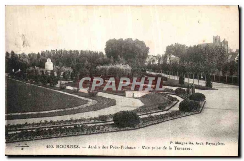 Old Postcard Bourges Garden Pres Fichaux view from the terrace