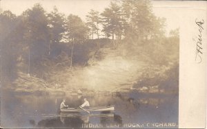 RPPC Indian Orchard, Springfield, MA, 1906 Postmark, 2 Men in Canoe