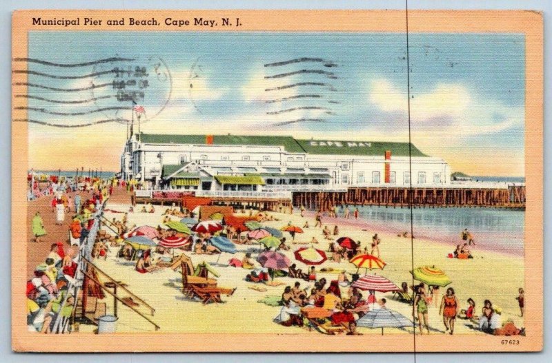 1950 CAPE MAY NEW JERSEY NJ MUNICIPAL PIER & BEACH TICHNOR LINEN PUB BY RICKER'S