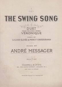 The Swing Song Andre Messager 1950s Sheet Music