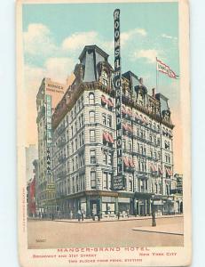 Unused Divided-Back MANGER GRAND HOTEL AT 31ST & BROADWAY New York City NY B1924
