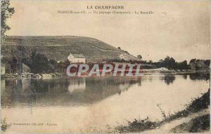 Old Postcard The champagne mareuil sur ay landscape champagne bottle