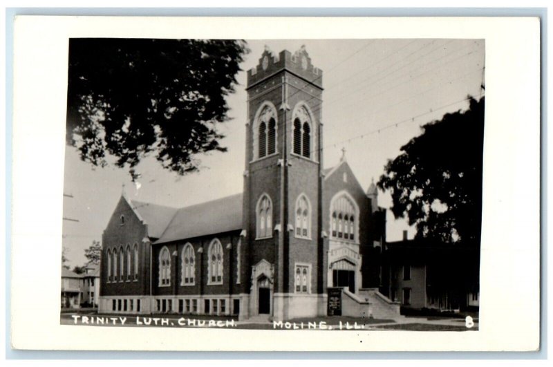 c1940's Trinity Lutheran Church Moline Illinois IL RPPC Photo Vintage Postcard