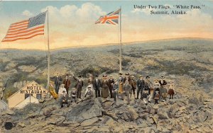 J15/ White Pass Summit Alaska Postcard c1910 1 2 Flags Hotel Restaurant 88