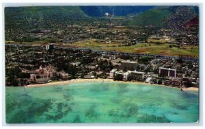 1961 Spectacular Aerial View Offshore Waikiki Beach Honolulu Hawaii HI Postcard