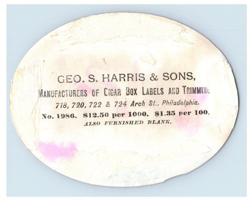 1870's Passing Regiment Geo S Harris Cigar Box Label #6KE