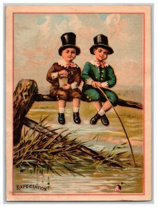 Vintage 1880's Victorian Large Trade Card Union Pacific Tea Co - Kids Top Hats