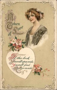 Valentine - Winsch Schmucker Beautiful Woman & Heart c1910 Postcard