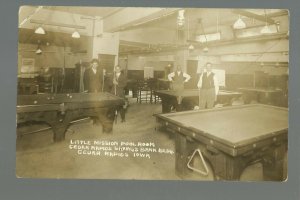 Cedar Rapids IOWA RP c1910 INTERIOR POOL HALL Billiards LITTLE MISSION POOL ROOM