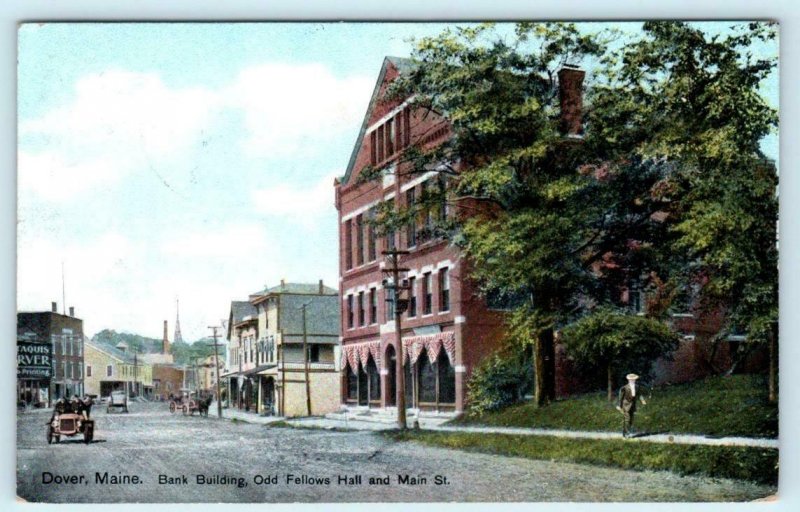 DOVER, Maine ME Main Street BANK BUILDING Odd Fellows Hall 1910