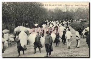 Old Postcard Militaria At camp Chambaran Transport straw mattresses