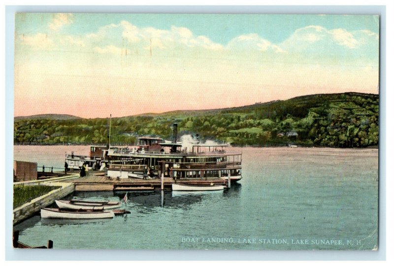 1922 Blodgett Landing NH Boat Landing Lake Station, Lake Sunapee NH Postcard