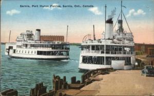Sarnia Ontario Port Huron Ferry Boats c1920s Postcard