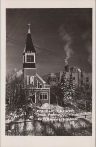 RPPC Postcard Catholic Church and Hospital Fairbanks Alaska AK