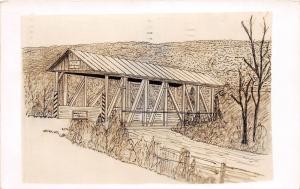 D51/ Cleveland Ohio RPPC Postcard Covered Bridge 1959 Sketch Society 4