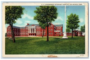 1939 US Government Veterans' Hospital Des Moines Iowa IA Posted Trees Postcard